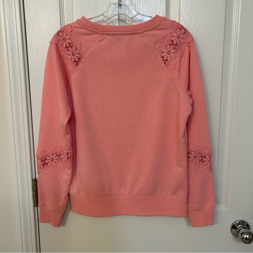Tommy Hilfiger Lace-Trimmed Long Sleeve Crewneck Sweatshirt in Pink Size XS - Picture 3 of 7
